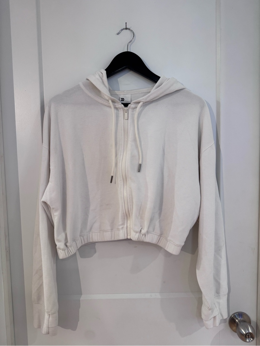 All In Motion White Cropped Waffle Knit Zip Up Hoodie